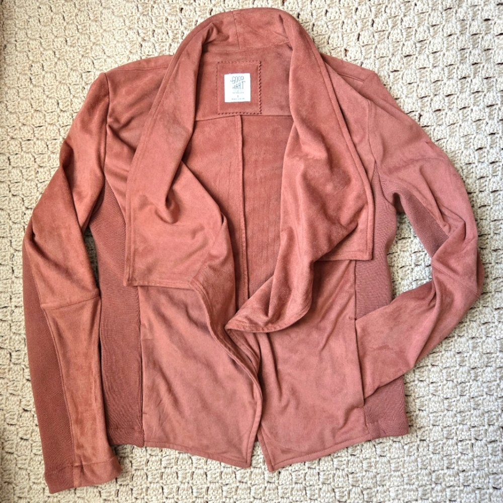 Good Hart By Matilda Jane Faux Suede Open Front Blazer Brown Cordell Jacket S